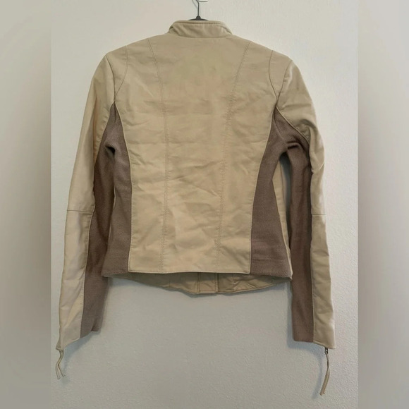 Free People Cool & Clean Vegan Leather Moto Jacket Cream Size 6 Wool Blend - Picture 2 of 11